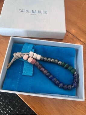 Carolina Bucci Forte Beaded Bracelet 18k ylw gold Tips Moon Cord Lapis Amethyst